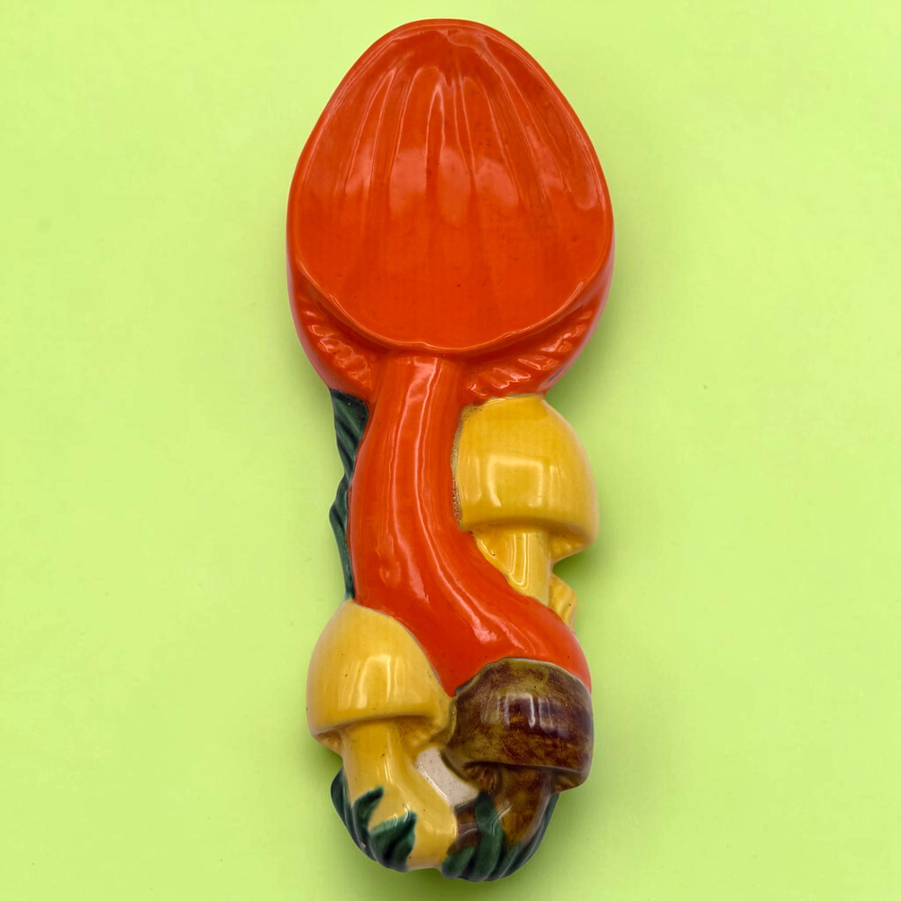 Vintage Arnels Mushroom Spoon Rest 3D Wall Plaque Hanging Ceramic Art Retro 8"